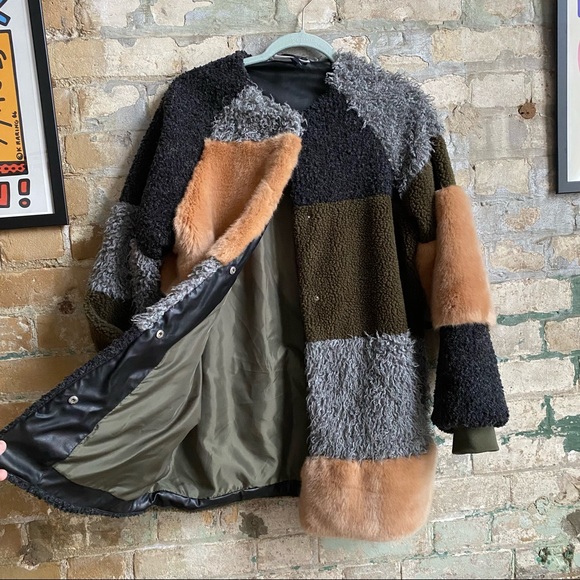 Noisy May Colour-block faux fur coat szM - Picture 1 of 5